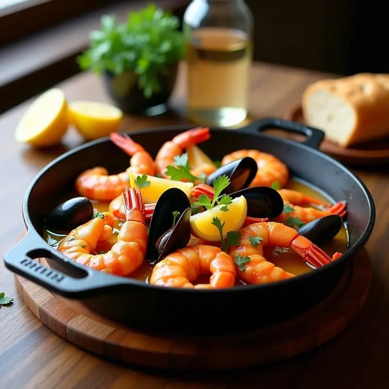 Mariscos al Ajillo con Vino Blanco y Guindilla: Receta Española en Sartén en 15 Minutos