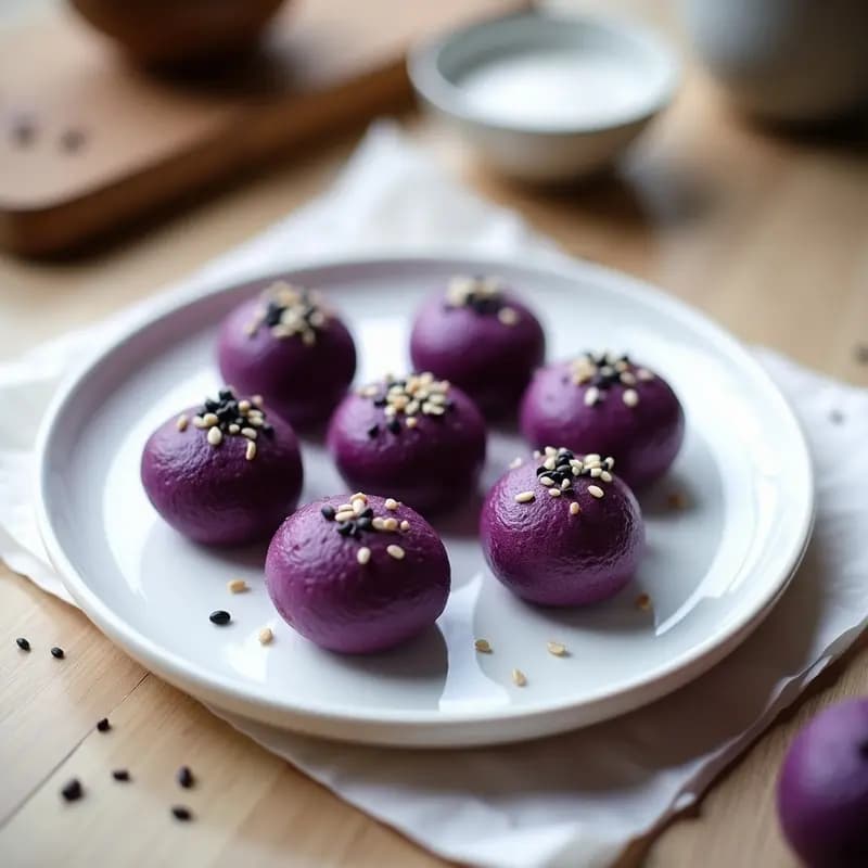 Mochi de Arroz Morado y Sésamo: Postre Japonés Sin Gluten y Vegano