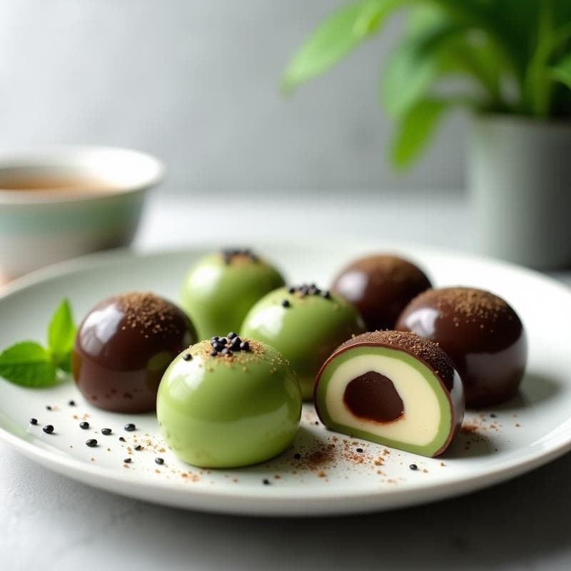 Mochi de Chocolate y Matcha Relleno de Crema de Sésamo: Postre Japonés Sin Horno en 15 Minutos
