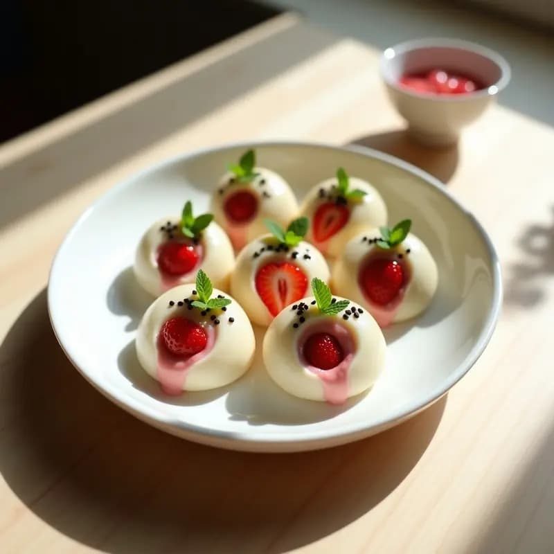 Mochi de Fresa y Crema de Wasabi: Postre Japonés Dulce-Picante con Textura Esponjosa