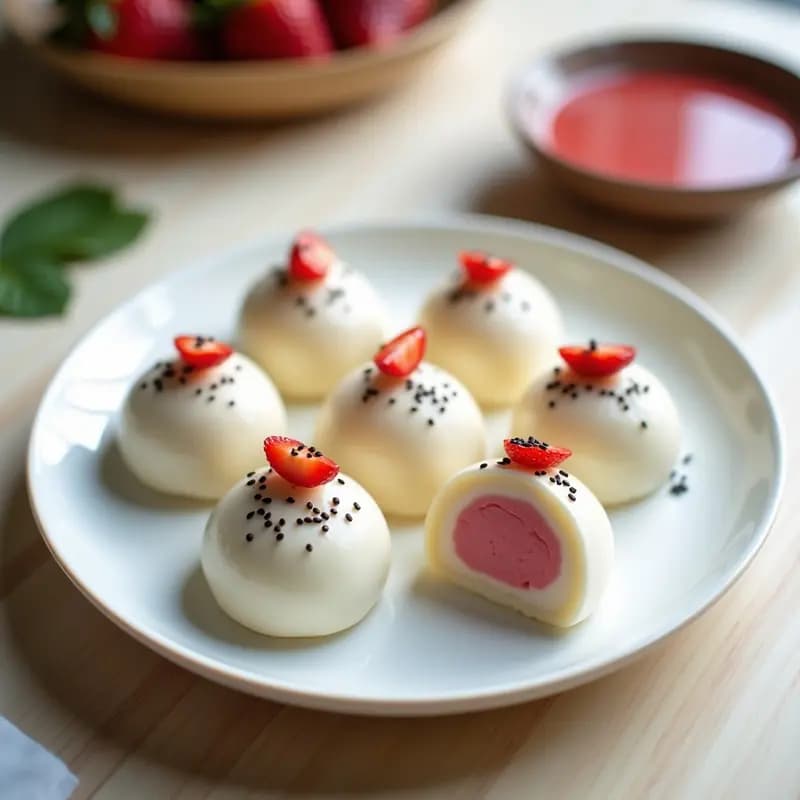 Mochi de Fresa y Miso Blanco: Postre Japonés Innovador y Sin Horno