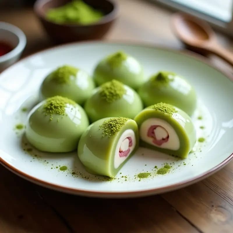 Mochi Japonés de Matcha y Red Bean con Relleno de Queso Crema
