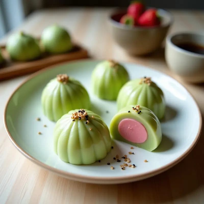Mochi Japonés de Matcha y Fresa: Dulce Tradicional con Relleno Sorprendente