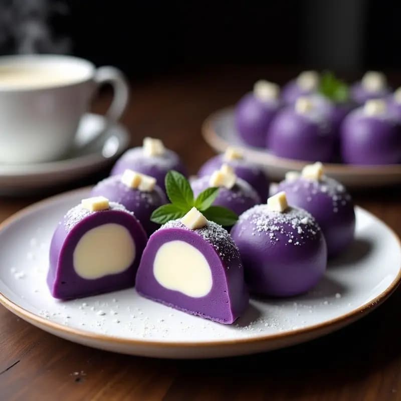 Mochi de Ube y Queso Crema: Postre Japonés-Filipino con Textura Esponjosa y Morada
