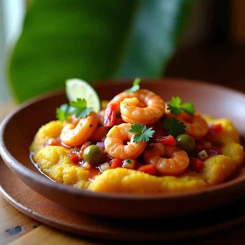 Mofongo Puertorriqueño con Camarones en Salsa de Ajo: Receta Caribeña en 30 Minutos