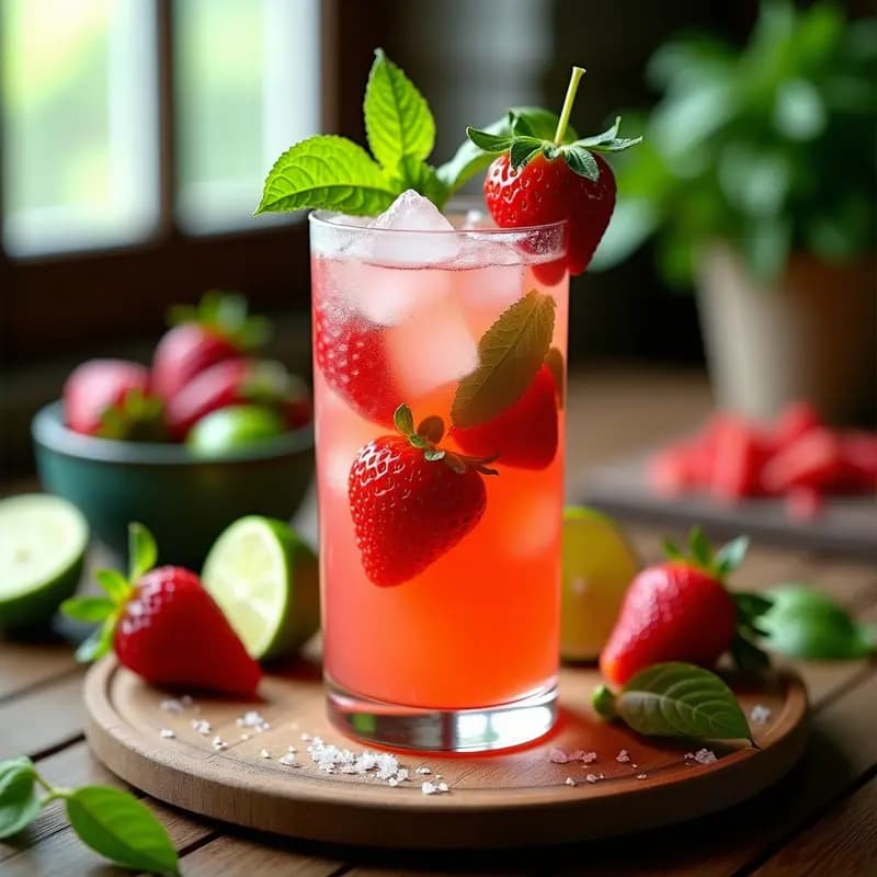 Mojito de Fresa y Albahaca: Cóctel Sin Alcohol Cubano Refrescante y Afrutado