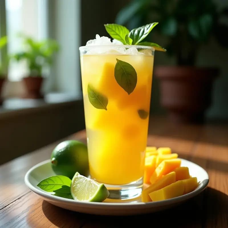 Mojito de Mango y Albahaca: Bebida Cubana Sin Alcohol con Refresco de Limón y Soda