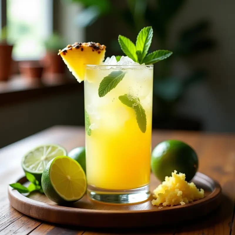 Mojito de Piña y Jengibre: Cóctel Cubano Sin Alcohol y Under 50 Calorías