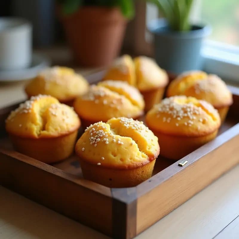 Muffins de Batata Amarilla y Aceite de Oliva con Topping de Semillas de Sésamo: Desayuno Sin Harina
