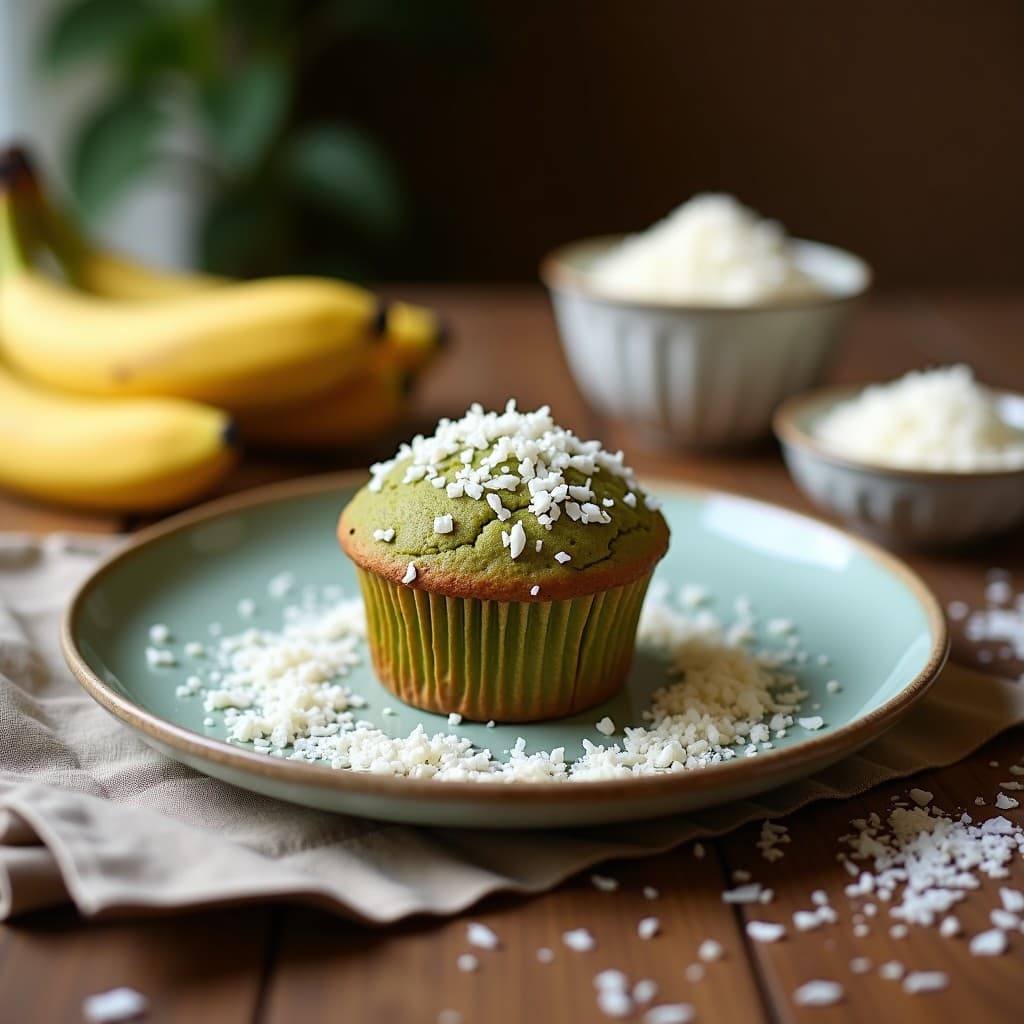 Muffins de Espirulina y Plátano con Topping de Coco Rallado: Desayuno Superalimento en Thermomix