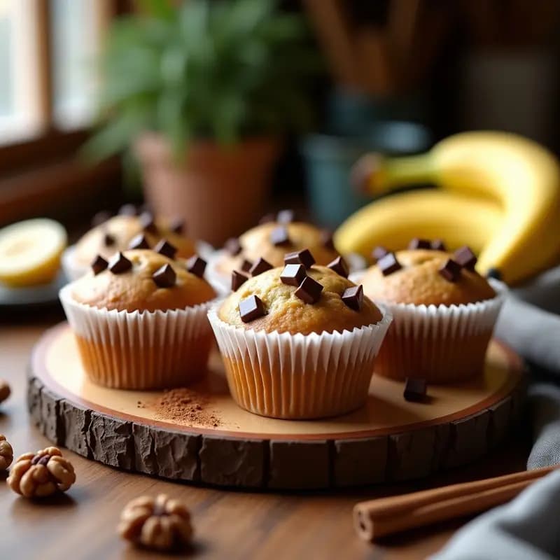 Muffins de Plátano y Nueces con Chocolate Negro: Desayuno o Merienda Saludable