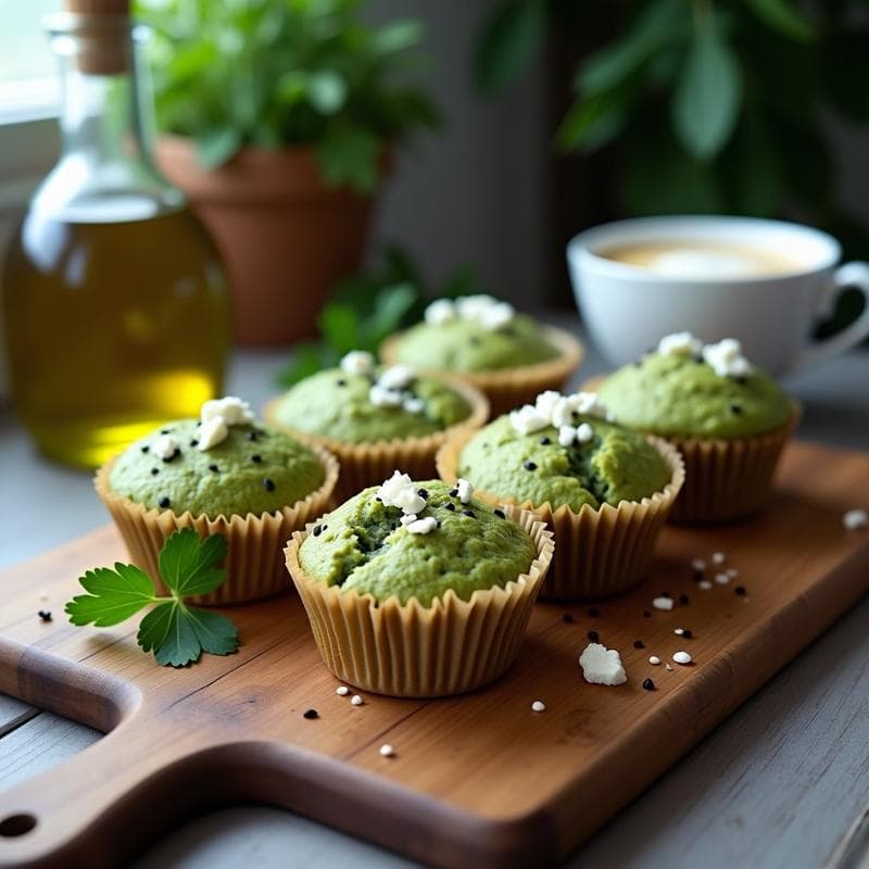 Muffins Salados de Algas Espirulina y Queso Feta: Desayuno Superalimentos en 20 Minutos