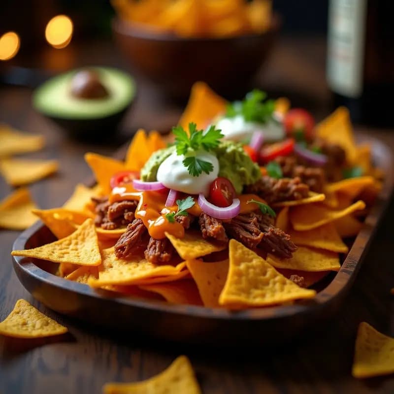 Nachos de Doritos con Queso Nacho, Guacamole y Carnitas Desmenuzadas: Snack de Cine casero