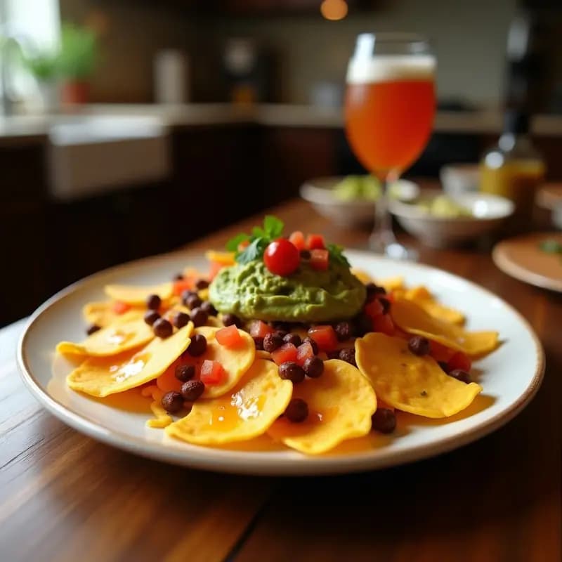 Nachos Explosivos: Totopos con Queso Líquido, Chorizo, Guacamole y Salsa de Chipotle