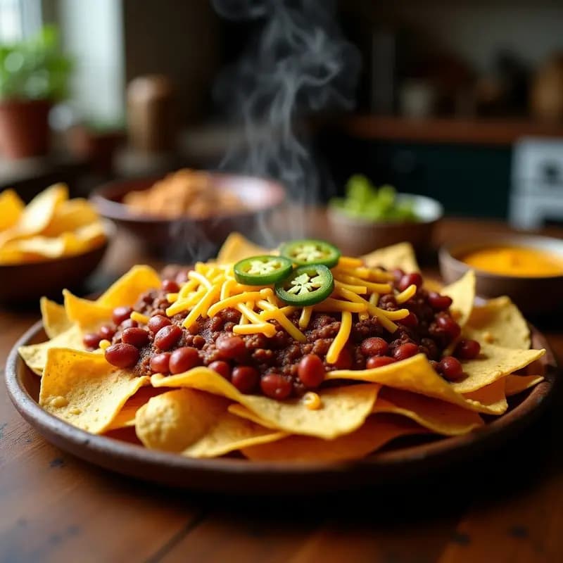 Nachos con Queso Cheddar, Chili con Carne y Jalapeños: Platos para Maratón de Series