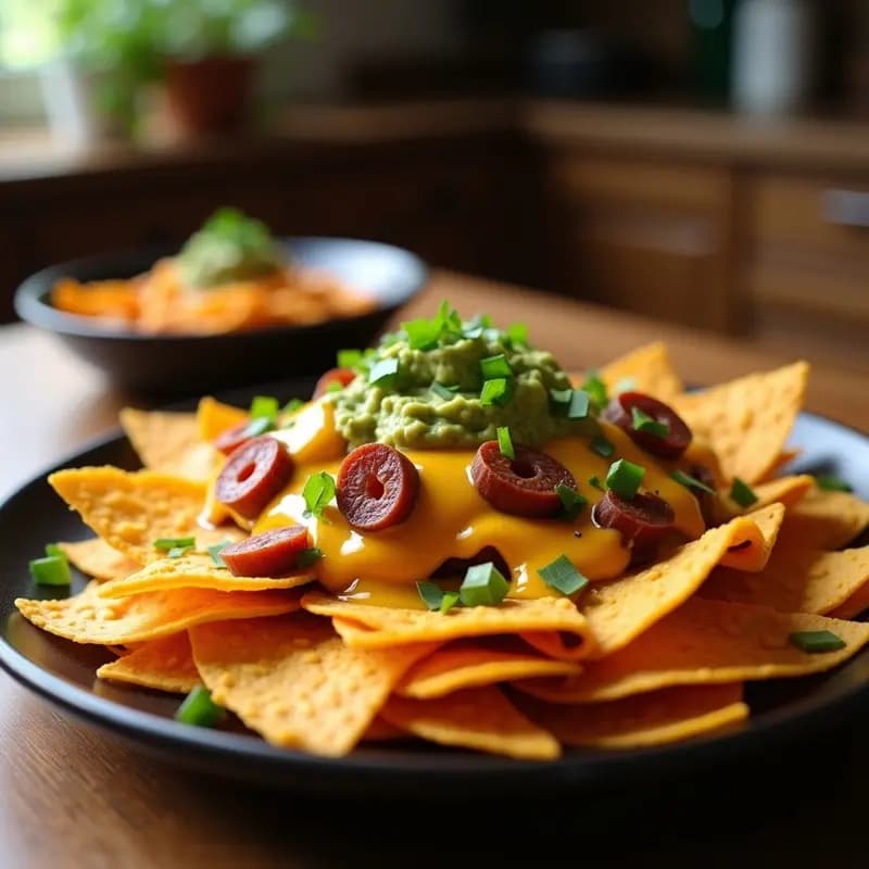 Nachos con Queso Fundido y Capas de Chorizo, Jalapeños y Guacamole: El Snack Más Reconfortante
