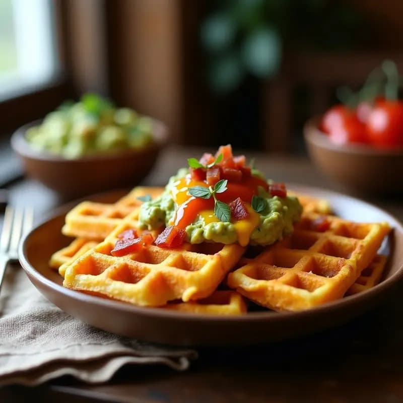 Nachos de Waffle con Queso Cheddar, Guacamole y Bacon: Receta de Desayuno o Cena
