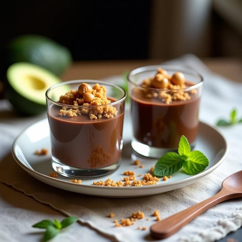Natillas de aguacate y cacao con crumble de avellanas: Postre Keto sin lactosa en 15 minutos