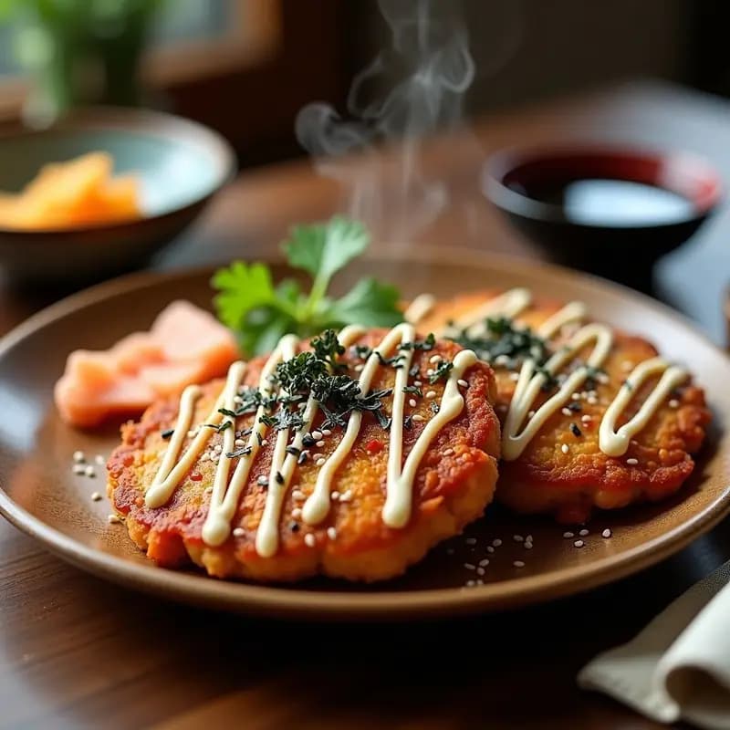 Okonomiyaki de Coliflor y Cerdo con Salsa Tonkatsu: Receta Japonesa Low-Carb en Airfryer