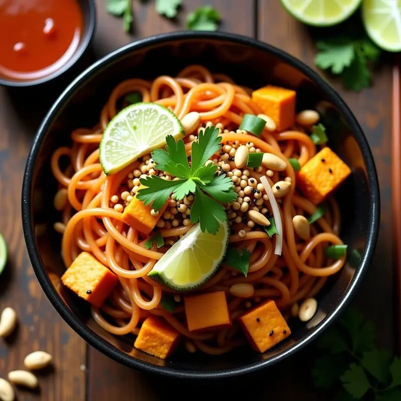 Pad Thai de Fideos de Lentejas con Tofu y Cacahuetes: Receta Tailandesa Low-Carb