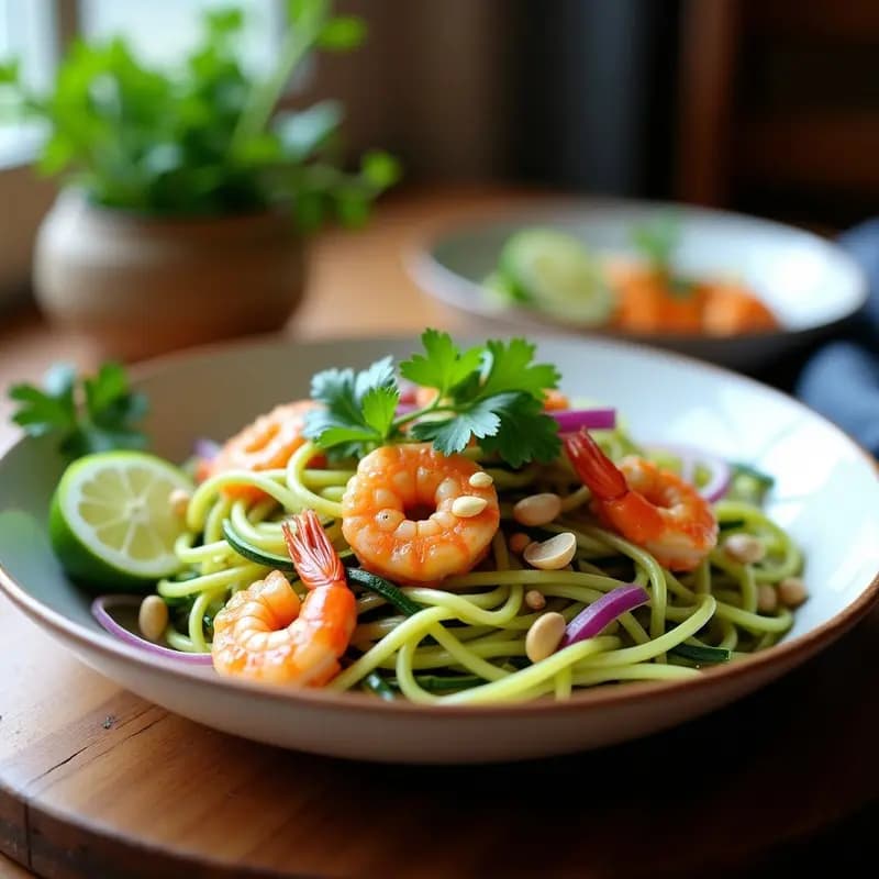 Pad Thai de Zucchini y Camarones: Receta Tailandesa Bajas Calorías en Sartén