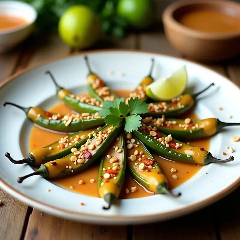 Padrón Thai con Salsa de Cacahuete y Lima: Entrante Picante y Crujiente
