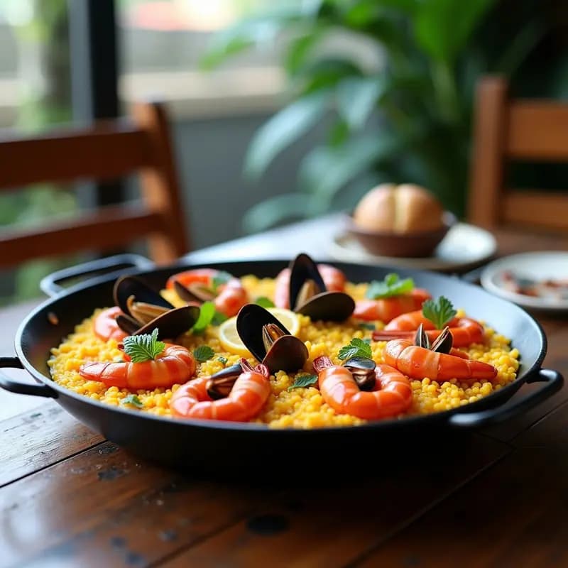 Paella de Mariscos con Azafrán y Pimentón: Receta Española Clásica para 6 Personas