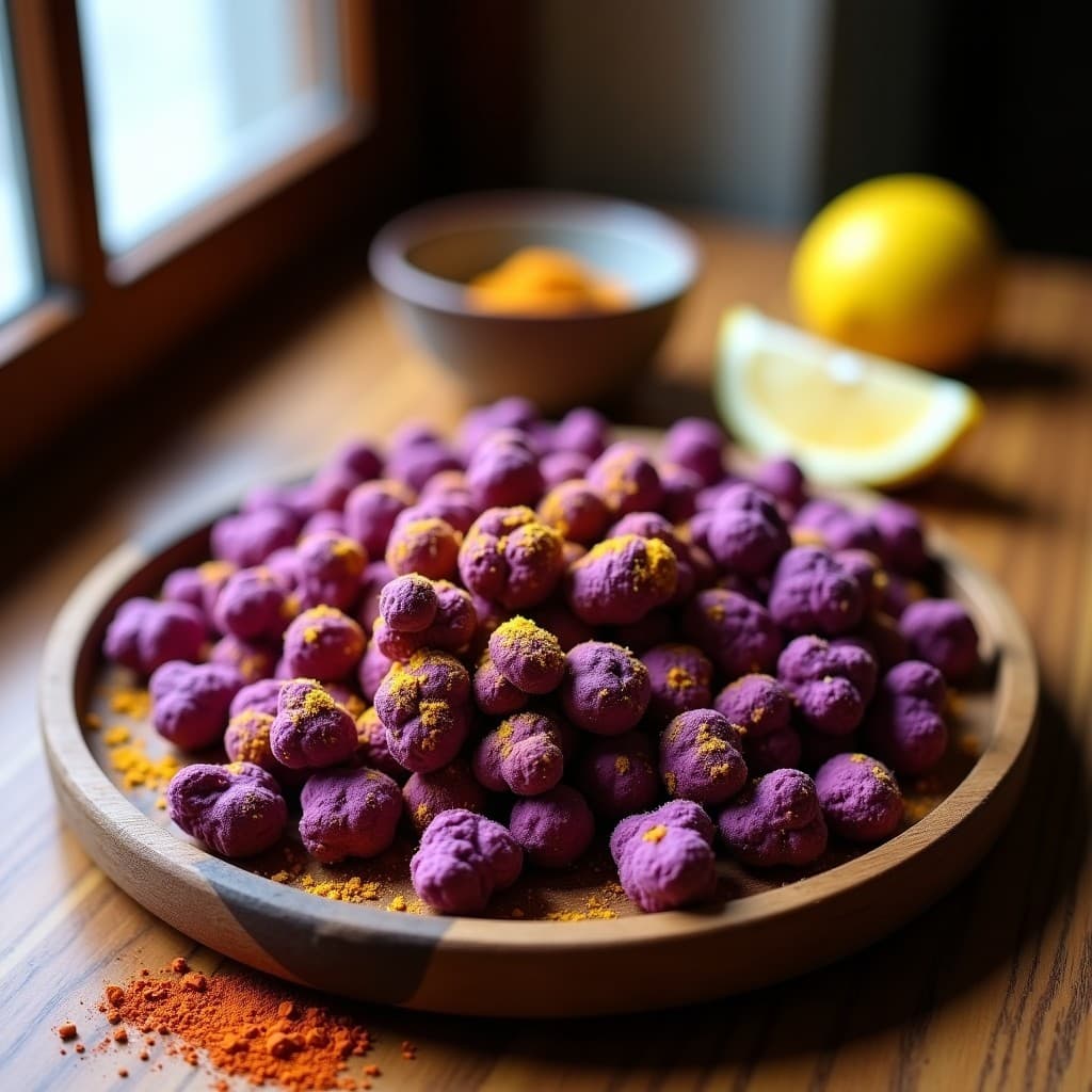 Palomitas de Maíz Morado con Polvo de Queso Vegano y Especias: Snack Sin Gluten y Alta en Fibra