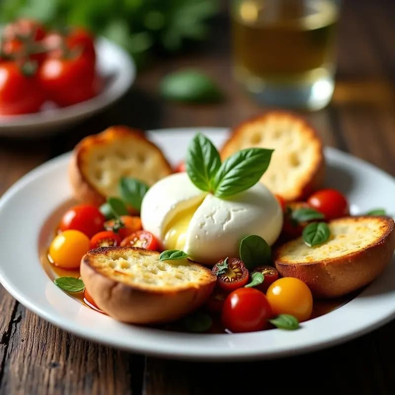 P vicino al Forno con Queso Burrata y Tomate Cherry: Receta Italiana en 20 Minutos Sin Horno