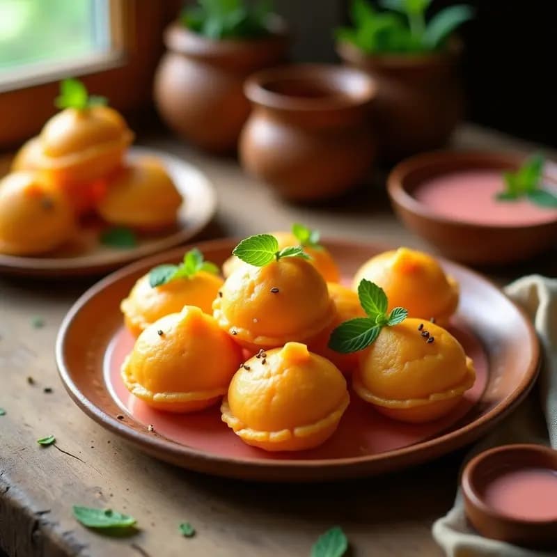 Pani Puri de Agua de Rosa y Patata Dulce: Receta India Vegana y Dulce