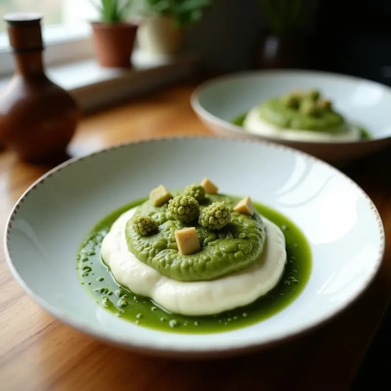 Panna Cotta de Matcha con Salsa de Frambuesas: Postre Italiano-Japonés Sin Horno