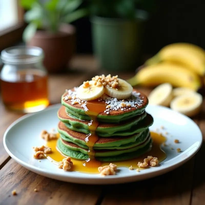 Panqueques de Espirulina y Plátano con Sirope de Arce: Desayuno Detox y Energizante