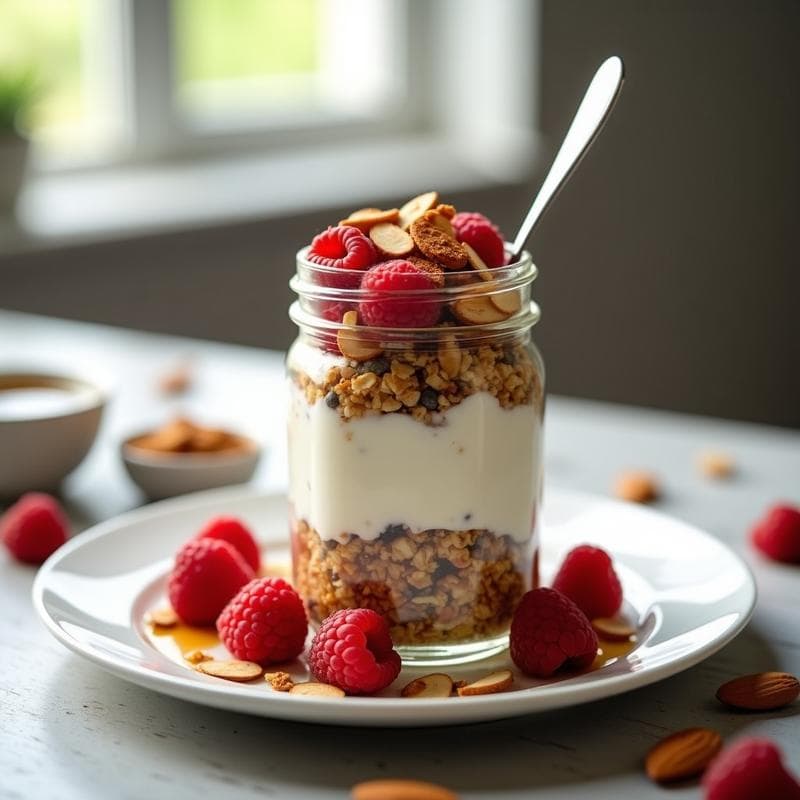 Parfait de Yogur Griego, Granola de Almendras y Sirope de Arce: Desayuno Keto en Vaso