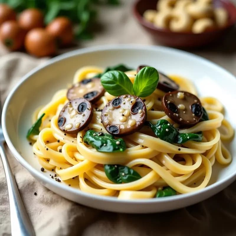 Pasta Alfredo Vegana con Salsa de Anacardos y Ajo Negro: Receta Italiana Sin Lácteos