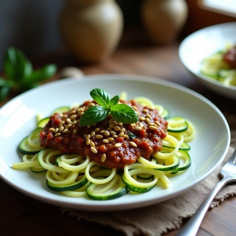 Pasta de Calabacín con Bolonhesa de Hongos Shitake: Receta Vegana en Airfryer