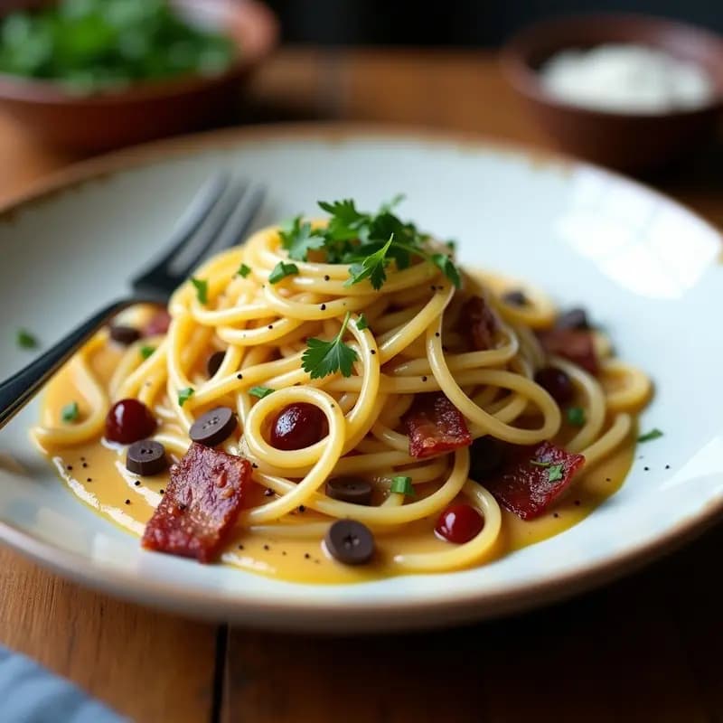 Pasta Carbonara Italiana con Espaguetis de Lentejas: Versión Keto y Sin Lactosa