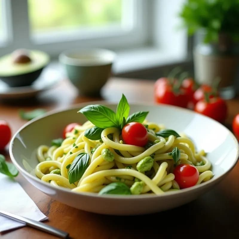 Pasta con Salsa de Aguacate y Albahaca