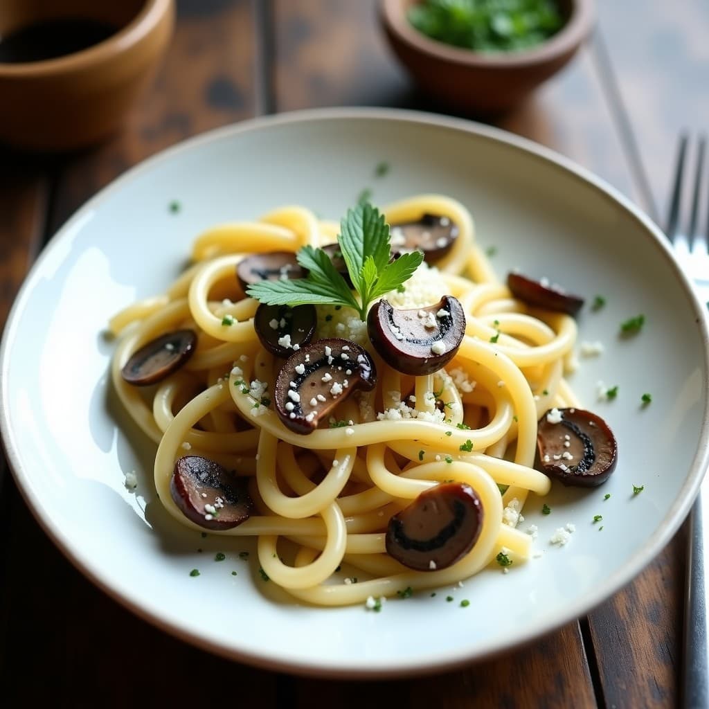 Pasta de Konjac con Champiñones Shitake y Trufa: Receta Italiana Keto y Sin Carbohidratos