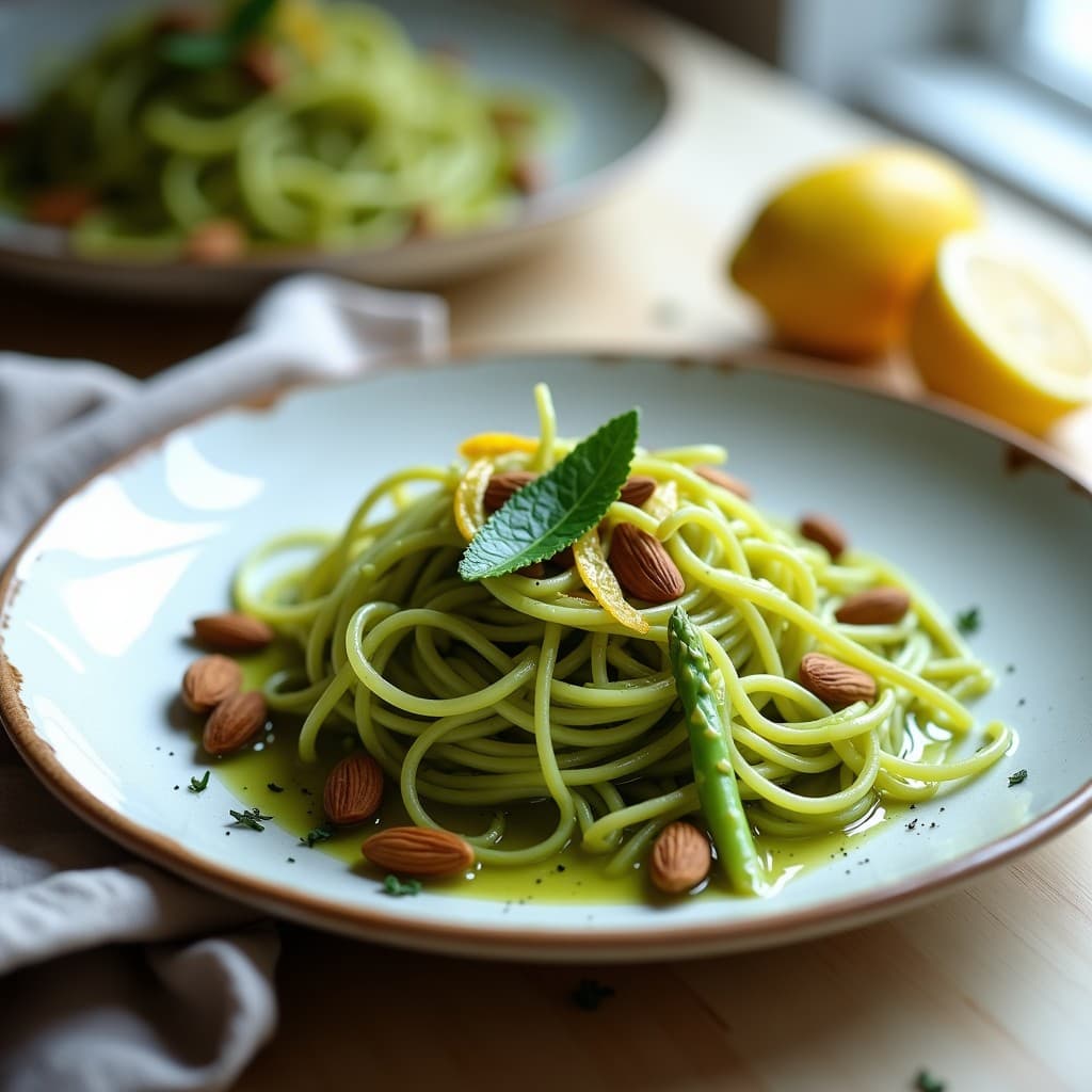 Pasta de Konjac con Pesto de Espárragos Trigueros y Almendras: Receta Keto y Sin Carbohidratos