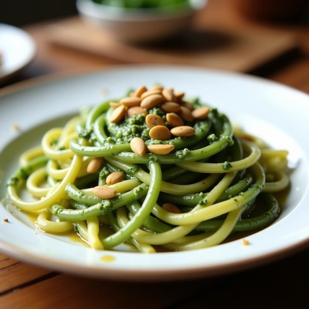 Pasta de Konjac con Pesto de Espinacas y Semillas de Calabaza: Receta Keto en 15 Minutos