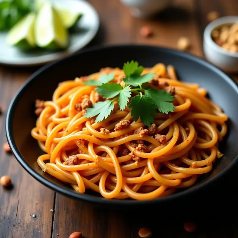 Pasta de Lentejas Rojas con Salsa de Cacahuate y Lima: Receta Tailandesa en Thermomix