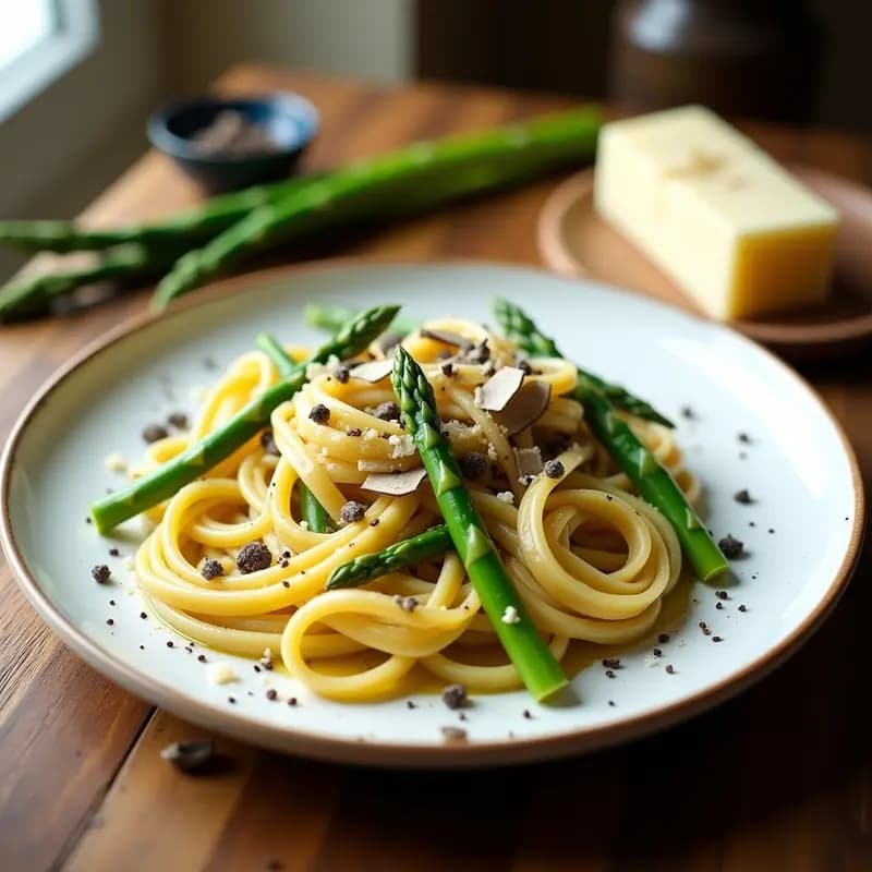 Pasta Fresca con Trufa Negra y Espárragos: Receta Italiana de Lujo en 20 Minutos