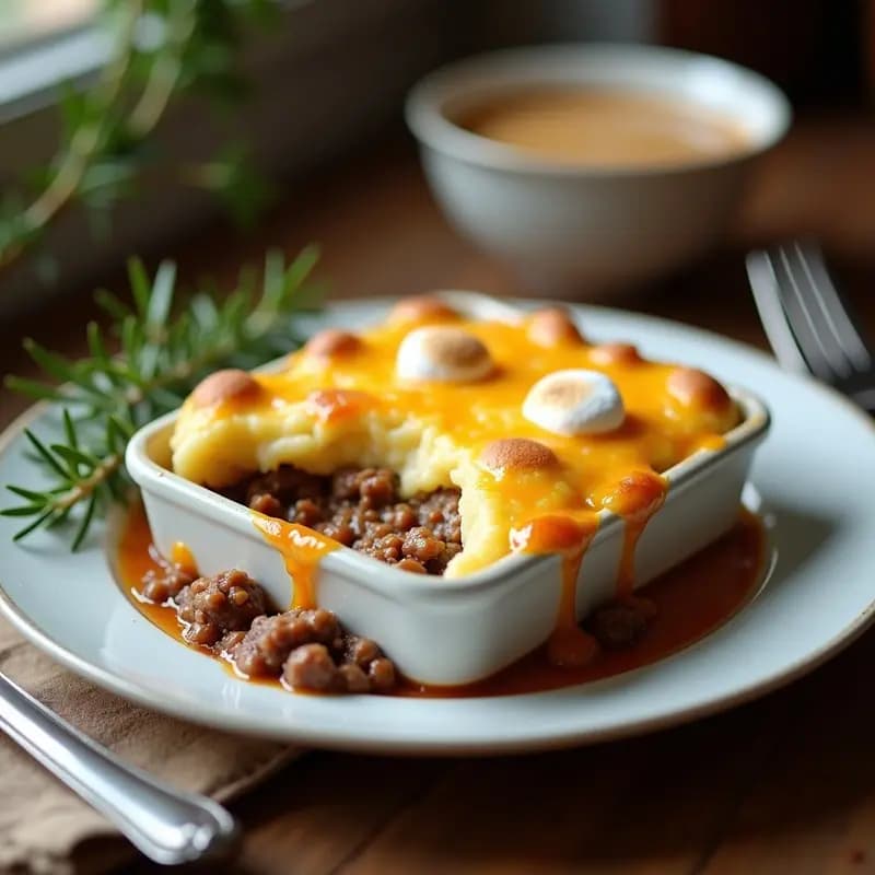 Pastel de Carne y Malvaviscos: Receta Británica Tradicional con Puré de Patatas