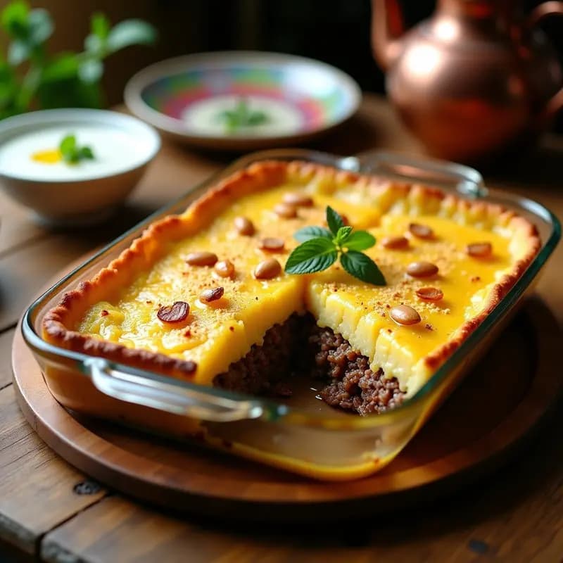 Pastel de Papa Libanés con Cordero Picado y Yogur de Menta: Receta Tradicional al Horno