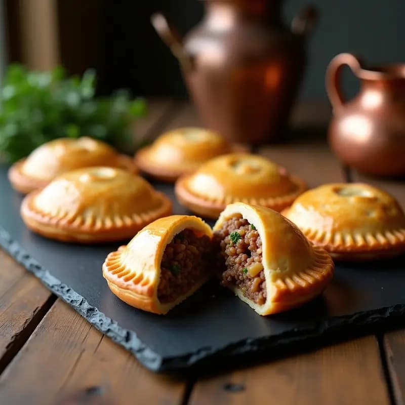Pastiés Cornwalls con Carne y Rábano Rustico: Empanadillas Británicas Tradicionales