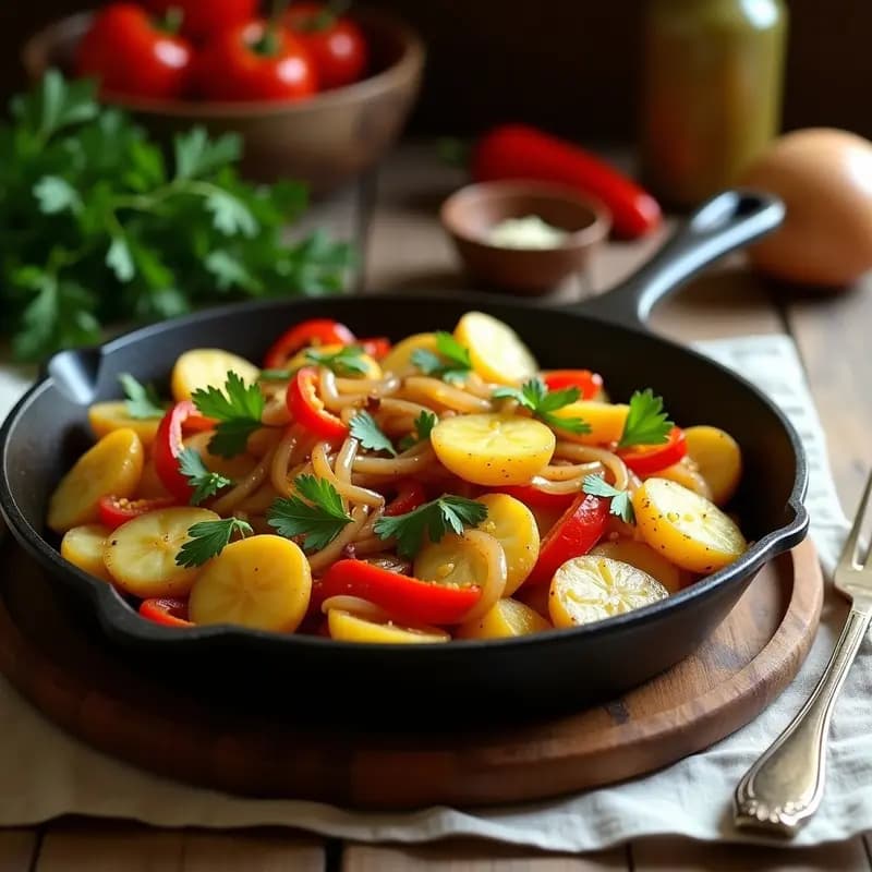 Patatas a lo pobre con pimientos y cebolla: Guarnición española fácil y económica