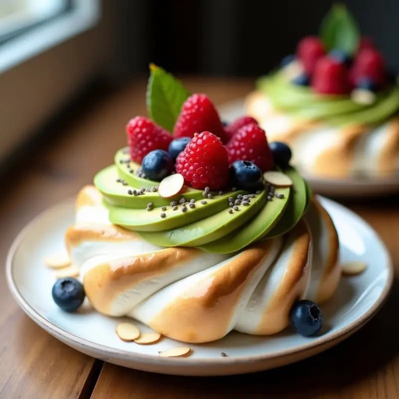 Pavlova de Aguacate y Frutos Rojos: Postre Australiano Sin Azúcar y Keto