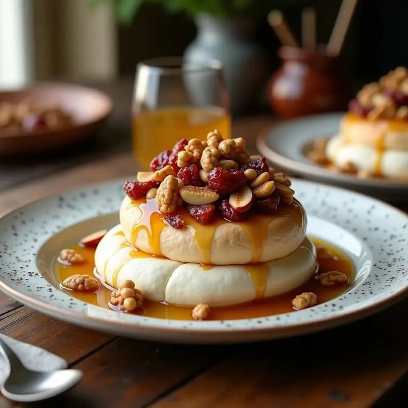 Pavlova de Baklava: Merengue Australiano con Capas de Nueces, Miel y Frutas Secas al Estilo Turco