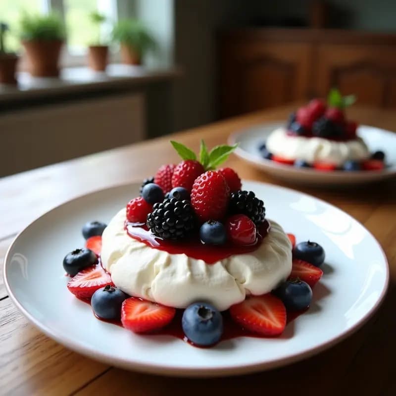 B_single de Pavlov con Frutos Rojos y Crema de Coco: Postre Australiano Sin Lactosa y Keto