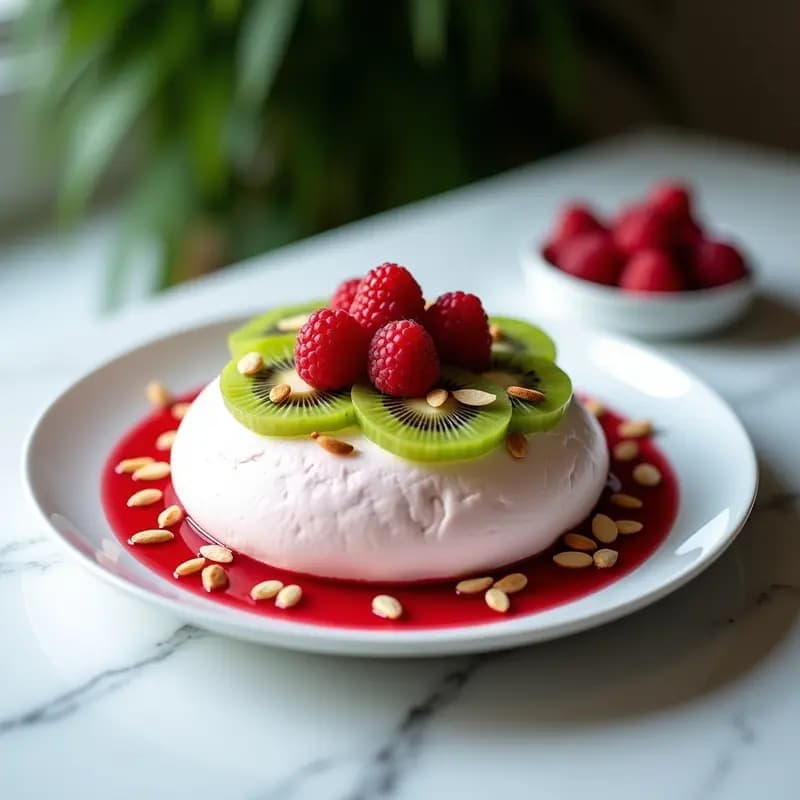 Pavlova Australiana con Merengue de Frambuesas y Kiwi: Postre Sin Gluten y Esponjoso